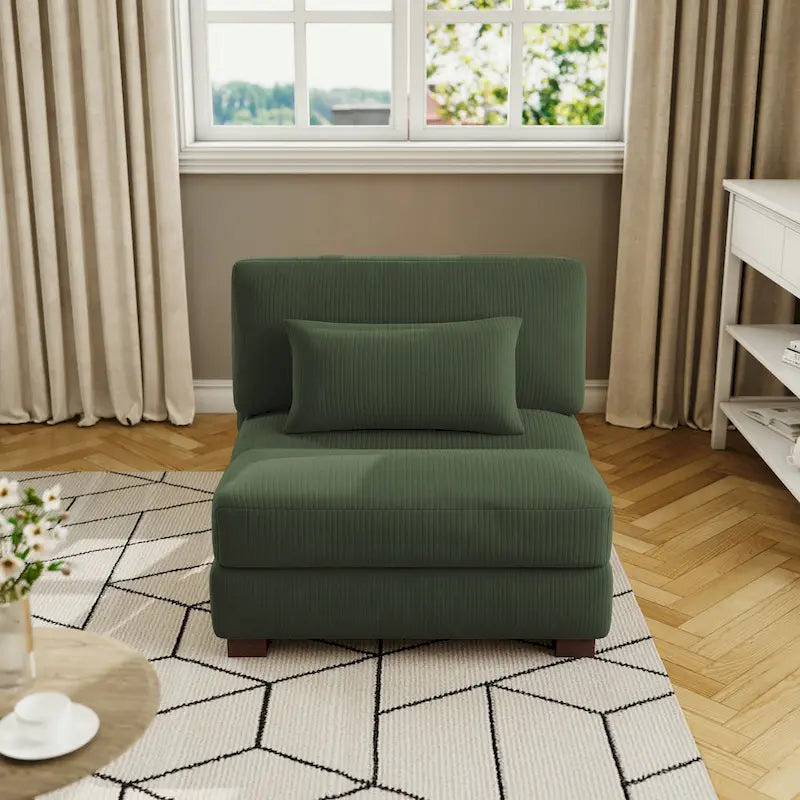 Corduroy Upholstered Armless Accent Chair with Adjustable Headrest