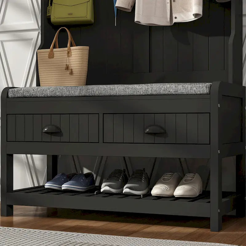 34.3 W 68.5H Hall Tree with Bench and Shoe Storage With Cushion