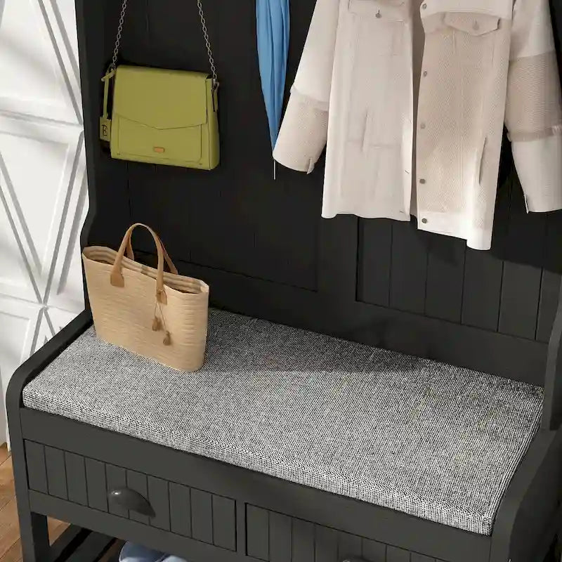 34.3 W 68.5H Hall Tree with Bench and Shoe Storage With Cushion