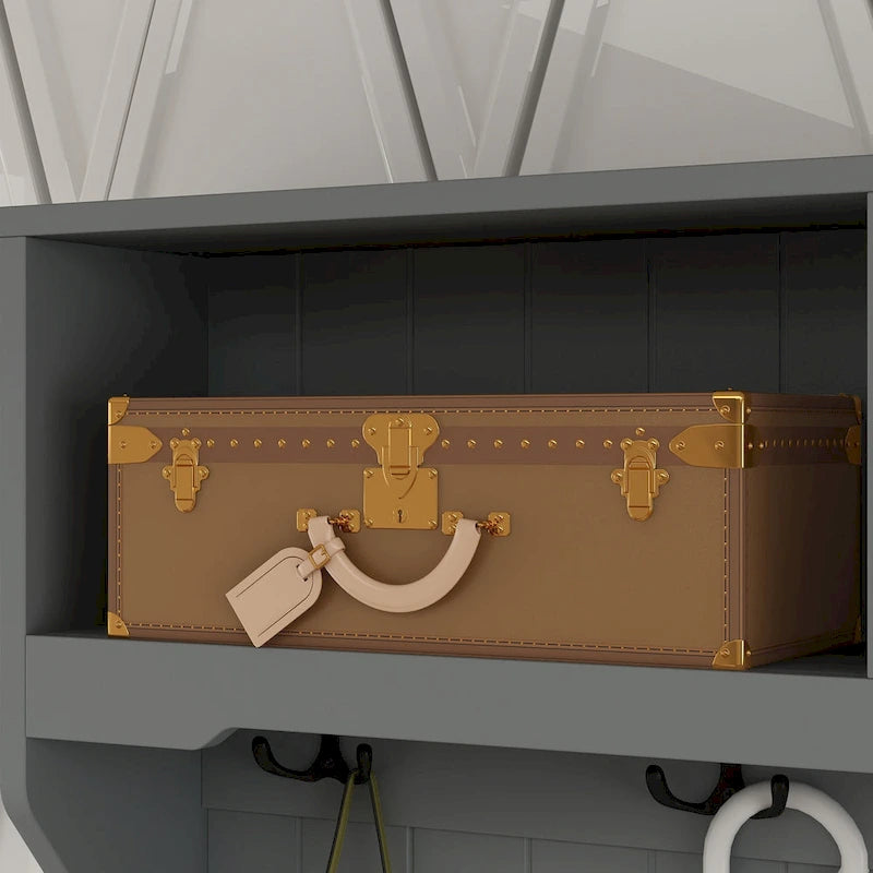 34.3 W 68.5H Hall Tree with Bench and Shoe Storage With Cushion