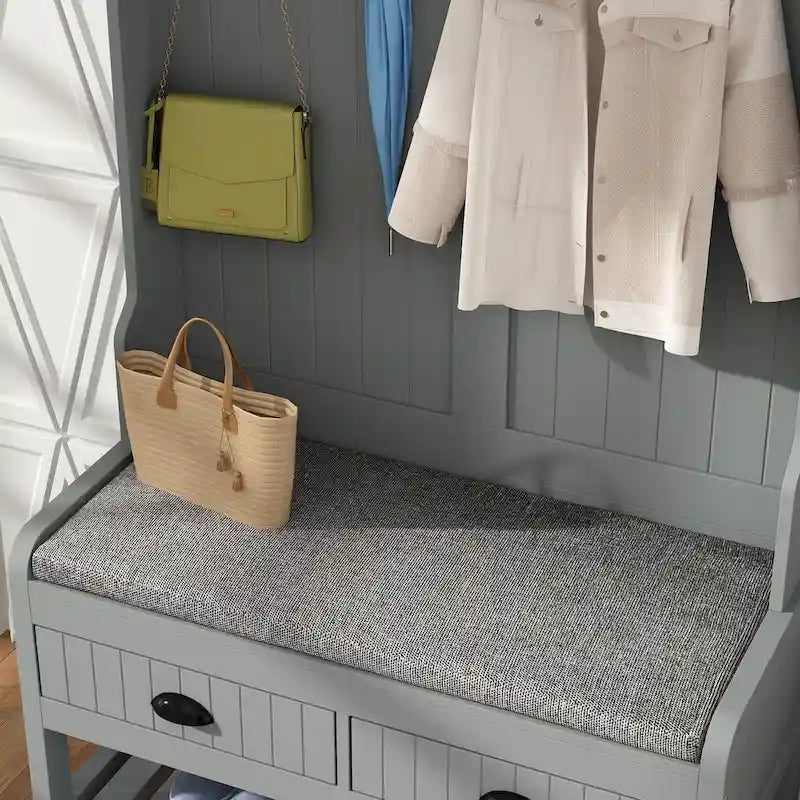34.3 W 68.5H Hall Tree with Bench and Shoe Storage With Cushion