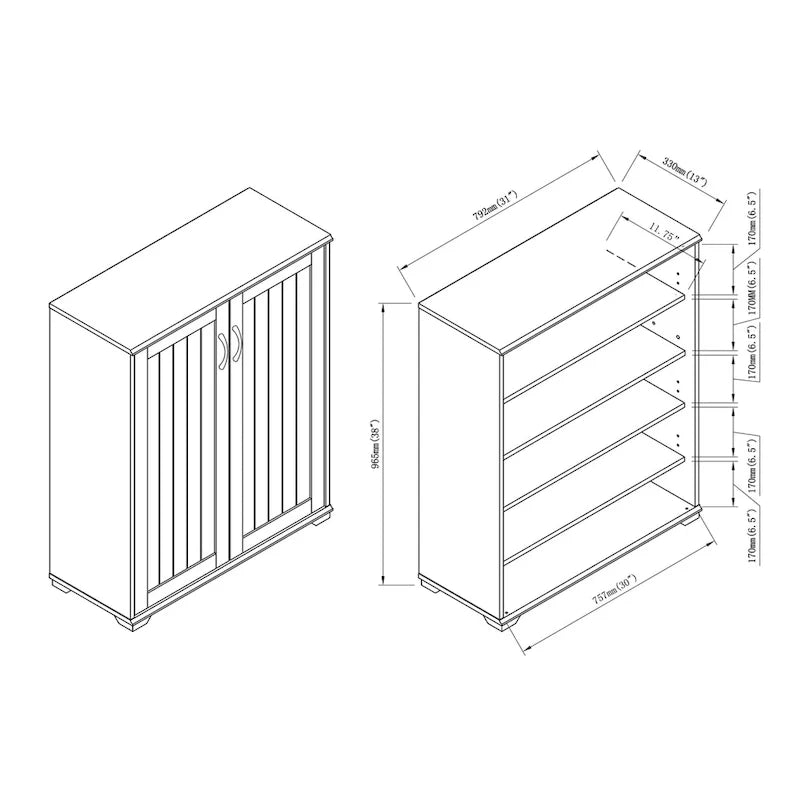 5-Shelf Shoe Cabinet with Double Doors
