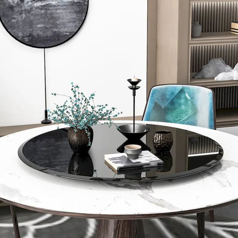 Black Round Tempered Glass Table Top with Beveled Polished Edge
