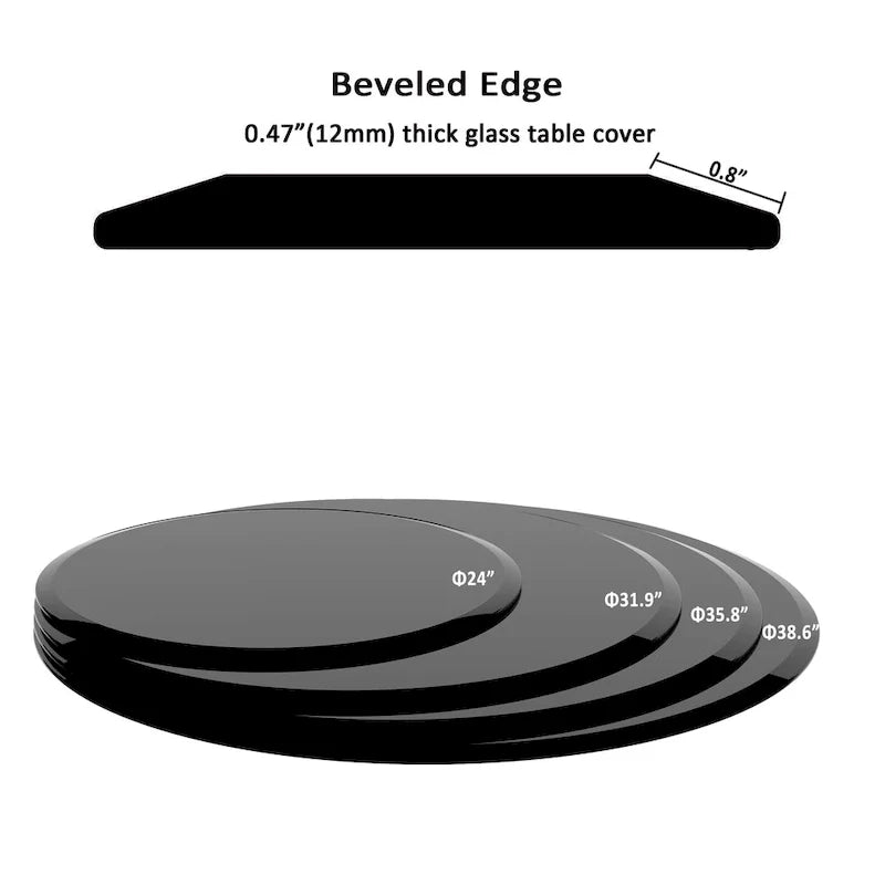 Black Round Tempered Glass Table Top with Beveled Polished Edge