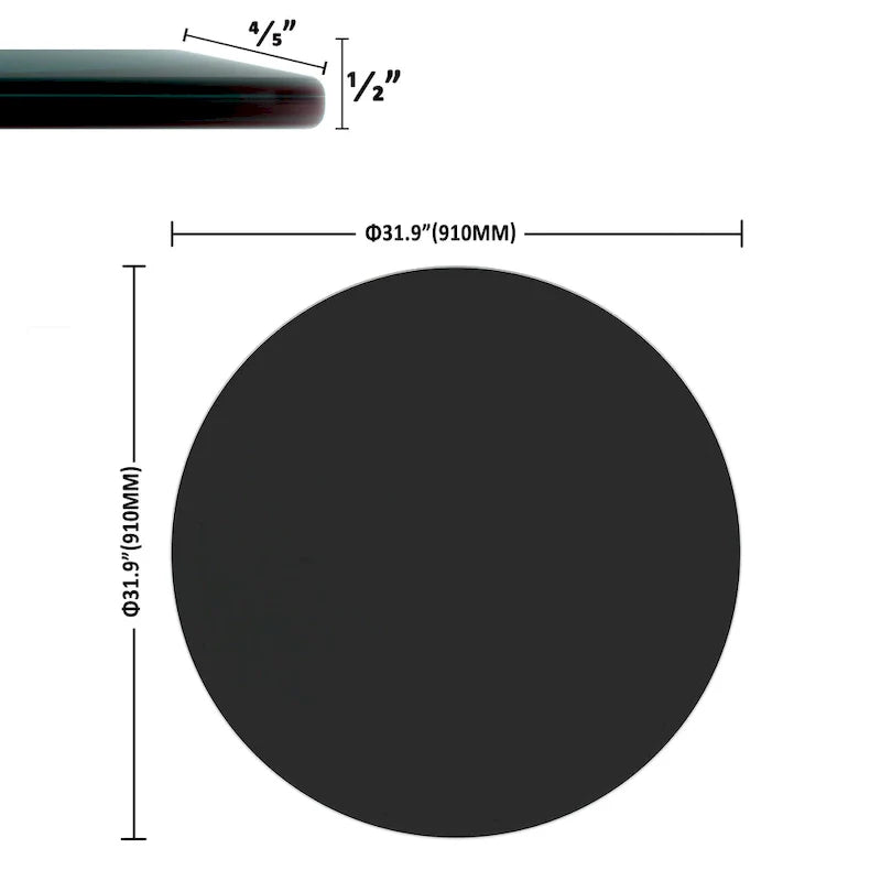 Black Round Tempered Glass Table Top with Beveled Polished Edge