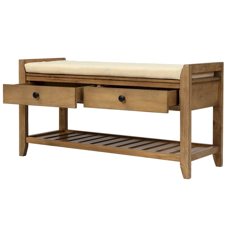 Shoe Rack with Cushioned Seat and Drawers