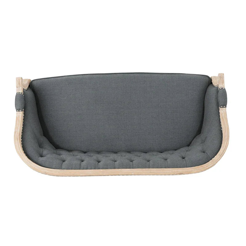 Button-Tufted Upholstered Loveseat with Scrolled Arms and Nailhead Trim
