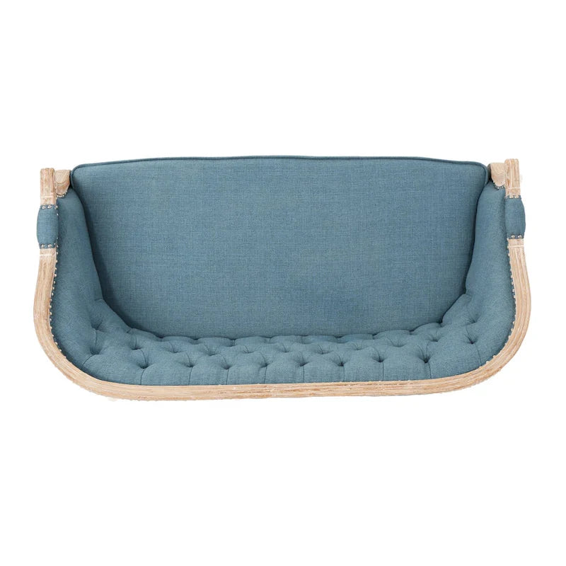Button-Tufted Upholstered Loveseat with Scrolled Arms and Nailhead Trim