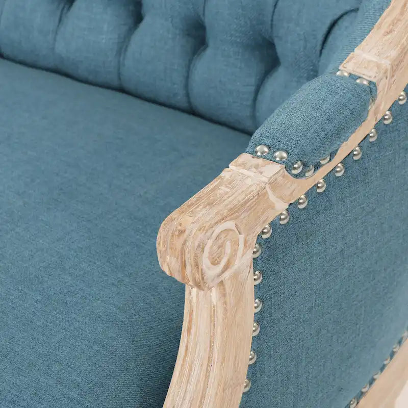 Button-Tufted Upholstered Loveseat with Scrolled Arms and Nailhead Trim