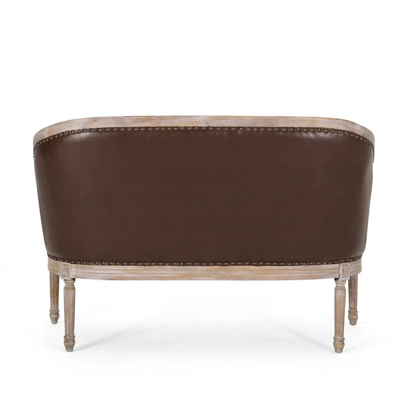 Button-Tufted Upholstered Loveseat with Scrolled Arms and Nailhead Trim
