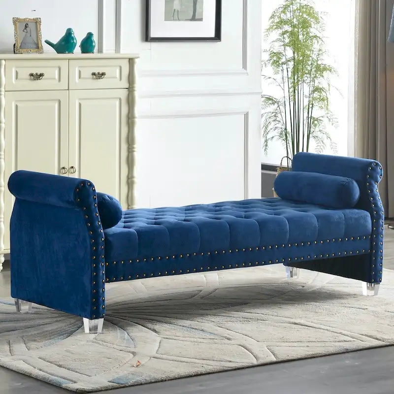 Velvet Tufted Sofa Bed with Flared Arms and Acrylic Legs