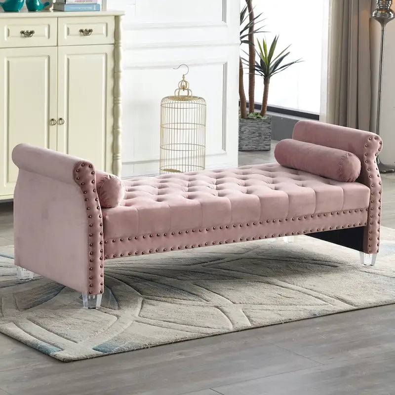 Velvet Tufted Sofa Bed with Flared Arms and Acrylic Legs