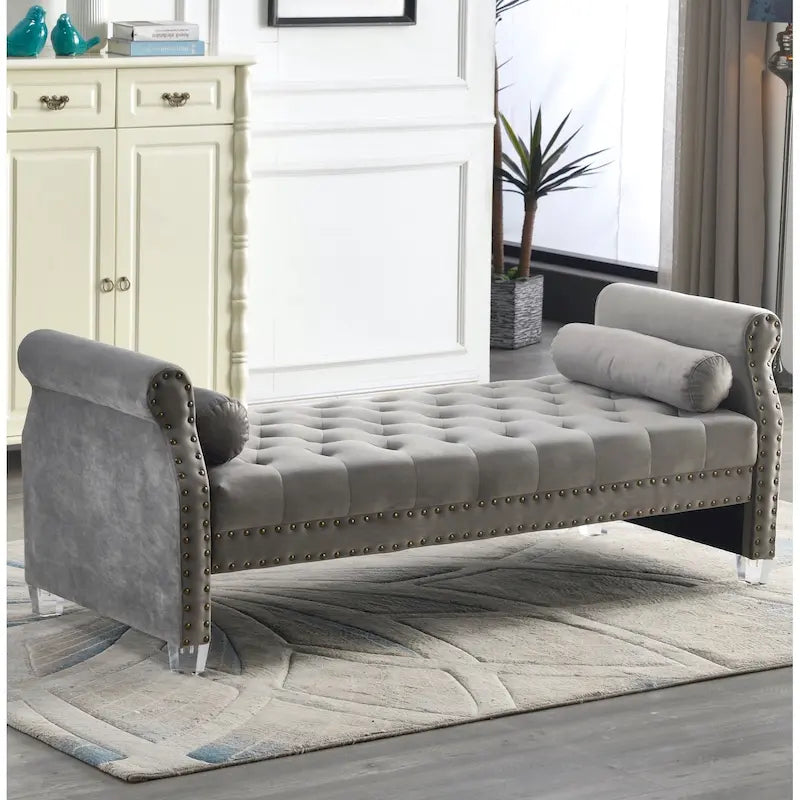 Velvet Tufted Sofa Bed with Flared Arms and Acrylic Legs