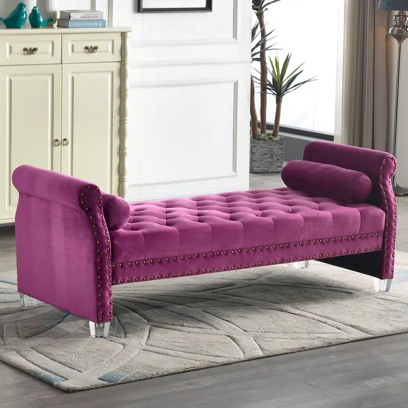 Velvet Tufted Sofa Bed with Flared Arms and Acrylic Legs