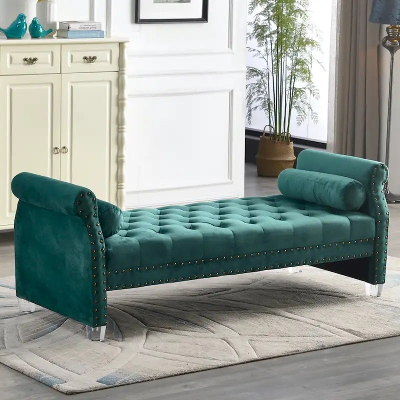 Velvet Tufted Sofa Bed with Flared Arms and Acrylic Legs
