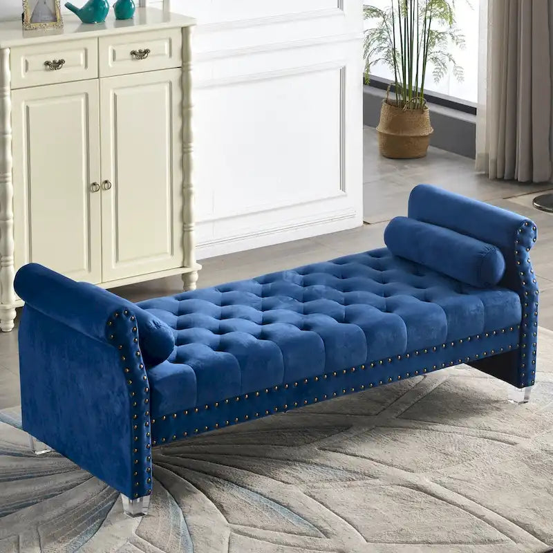 Velvet Tufted Sofa Bed with Flared Arms and Acrylic Legs
