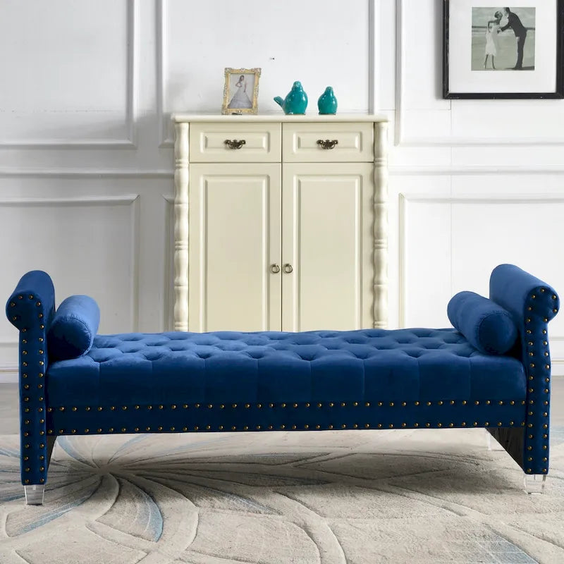 Velvet Tufted Sofa Bed with Flared Arms and Acrylic Legs
