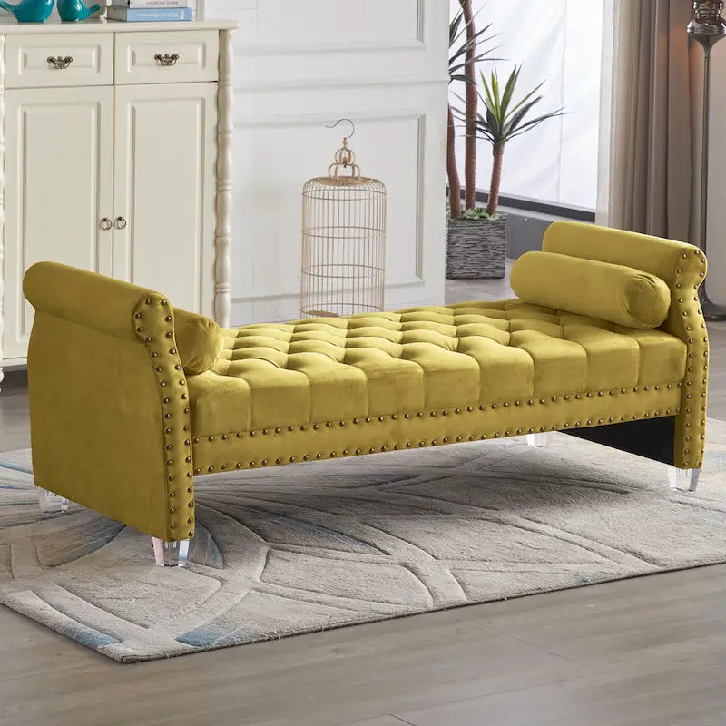 Velvet Tufted Sofa Bed with Flared Arms and Acrylic Legs
