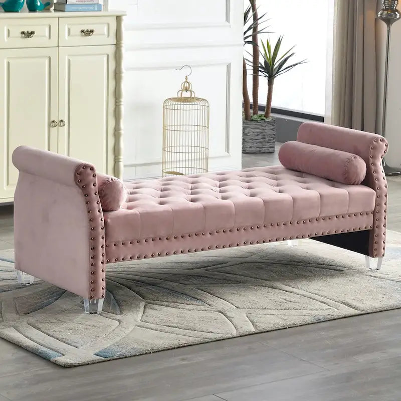 Velvet Tufted Sofa Bed with Flared Arms and Acrylic Legs