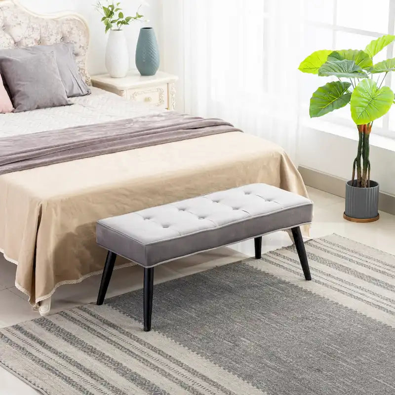Kipp Velvet Upholstered Button Tufted Bench Ottoman