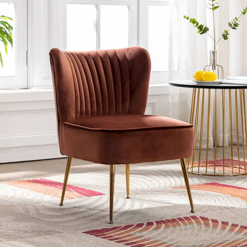 Velvet Channel-Tufted Accent Chair with Gold Metal Legs
