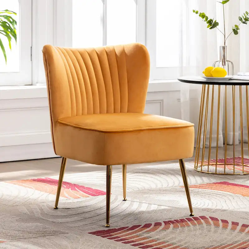 Velvet Channel-Tufted Accent Chair with Gold Metal Legs