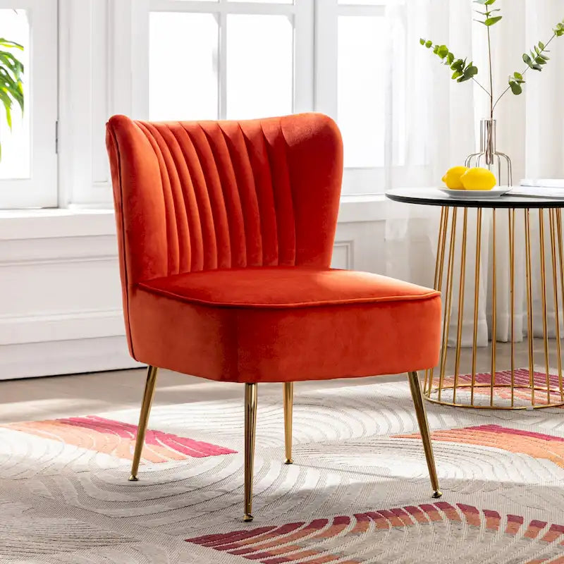 Velvet Channel-Tufted Accent Chair with Gold Metal Legs