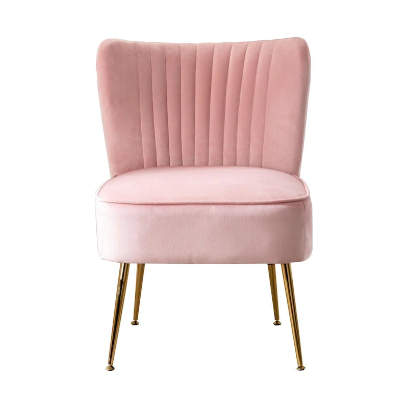 Velvet Channel-Tufted Accent Chair with Gold Metal Legs