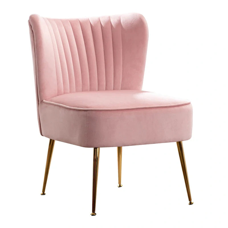 Velvet Channel-Tufted Accent Chair with Gold Metal Legs
