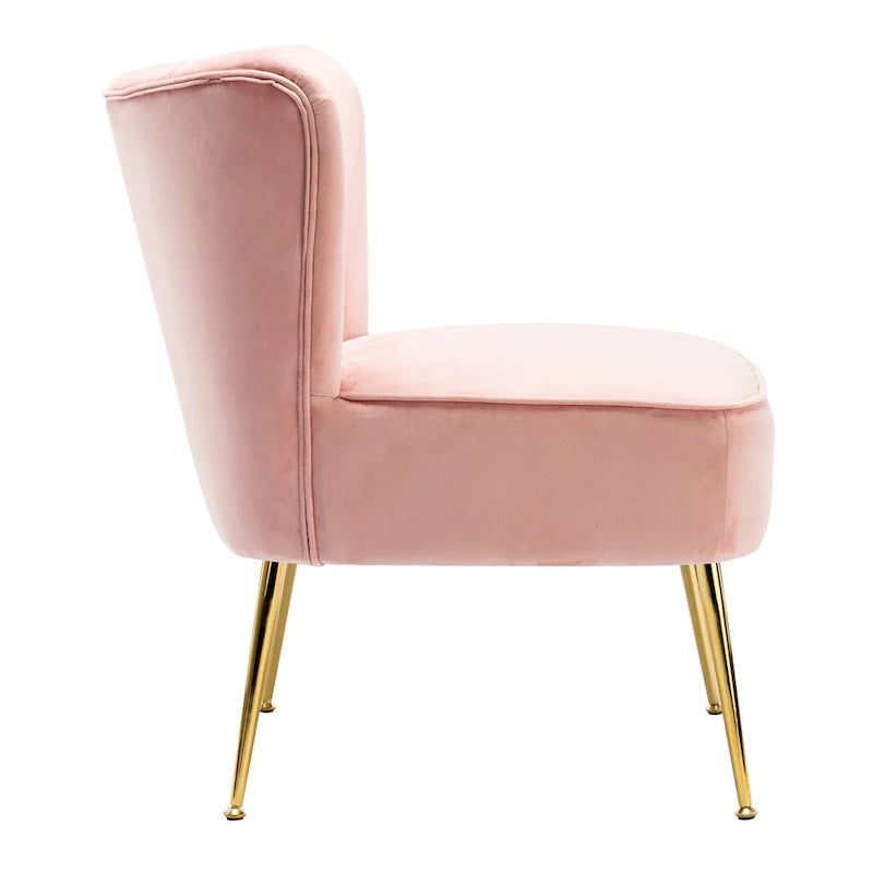 Velvet Channel-Tufted Accent Chair with Gold Metal Legs