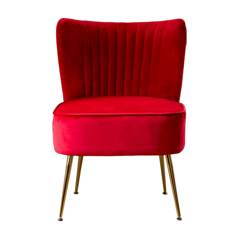 Velvet Channel-Tufted Accent Chair with Gold Metal Legs