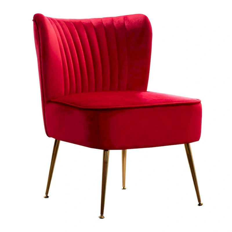 Velvet Channel-Tufted Accent Chair with Gold Metal Legs