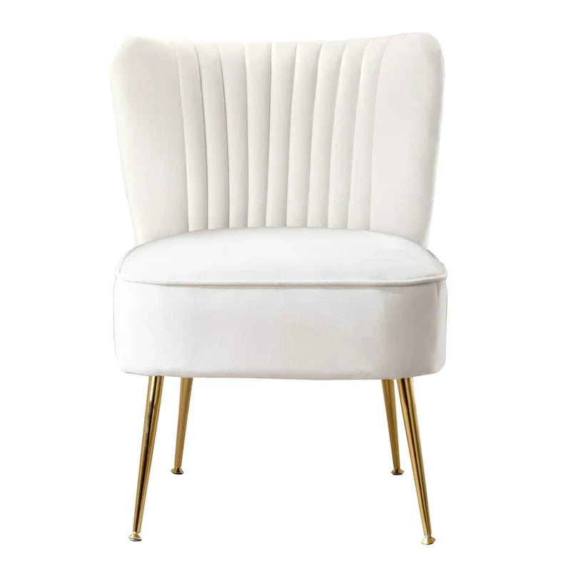 Velvet Channel-Tufted Accent Chair with Gold Metal Legs