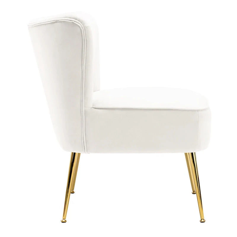 Velvet Channel-Tufted Accent Chair with Gold Metal Legs