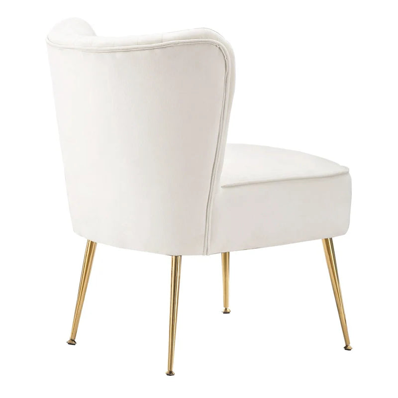Velvet Channel-Tufted Accent Chair with Gold Metal Legs