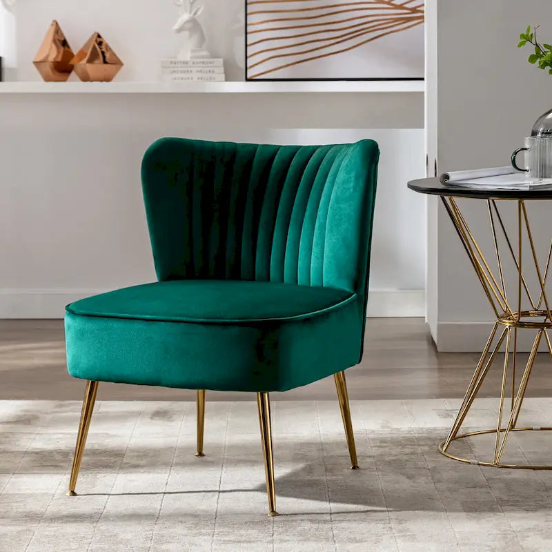 Velvet Channel-Tufted Accent Chair with Gold Metal Legs