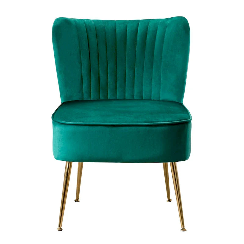 Velvet Channel-Tufted Accent Chair with Gold Metal Legs