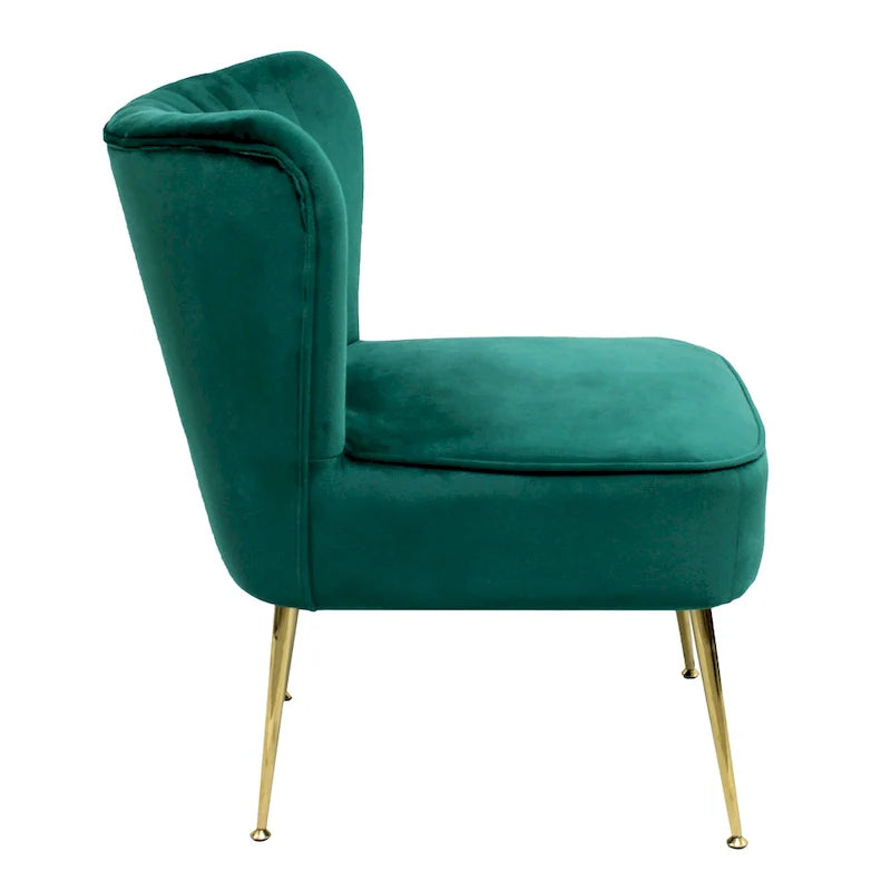 Velvet Channel-Tufted Accent Chair with Gold Metal Legs