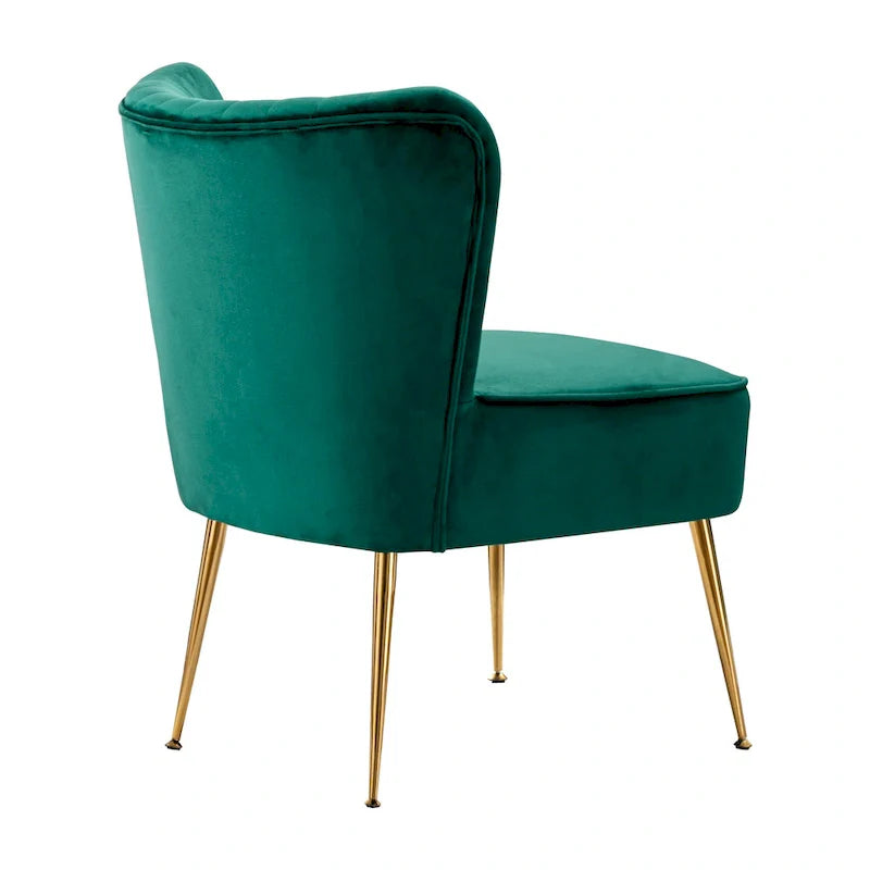 Velvet Channel-Tufted Accent Chair with Gold Metal Legs