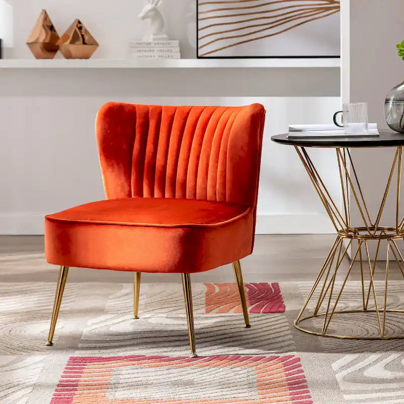 Velvet Channel-Tufted Accent Chair with Gold Metal Legs