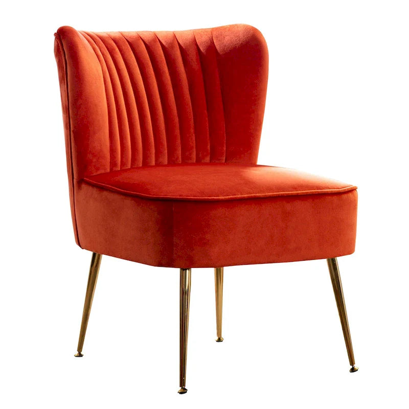 Velvet Channel-Tufted Accent Chair with Gold Metal Legs