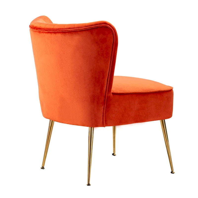 Velvet Channel-Tufted Accent Chair with Gold Metal Legs