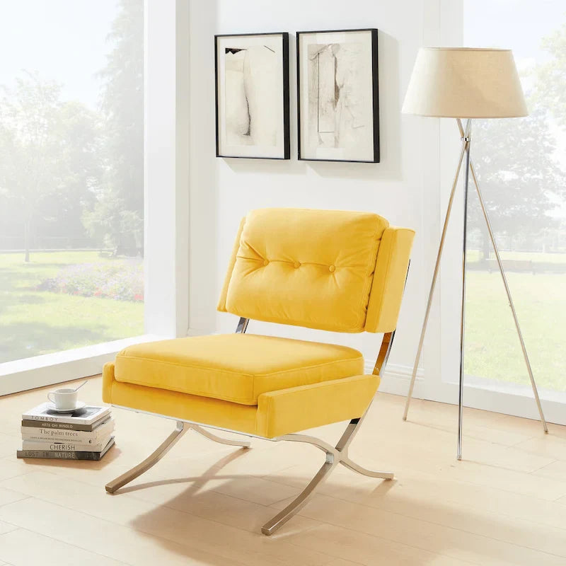 Velvet Armless Accent Chair with Button Tufted Back