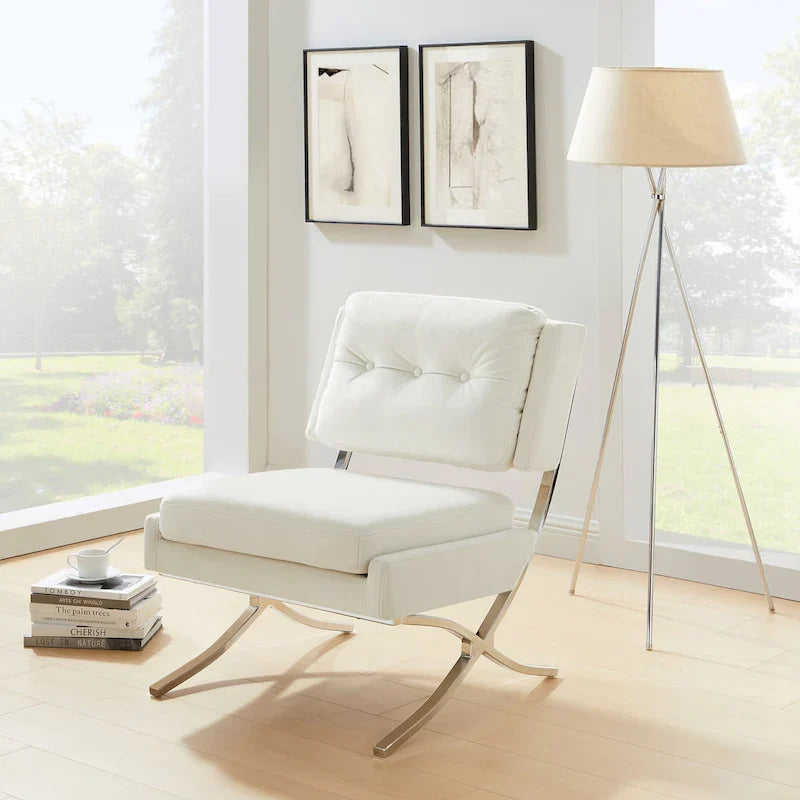 Velvet Armless Accent Chair with Button Tufted Back