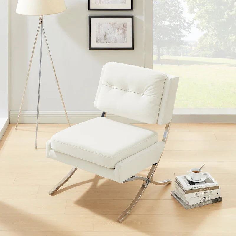 Velvet Armless Accent Chair with Button Tufted Back