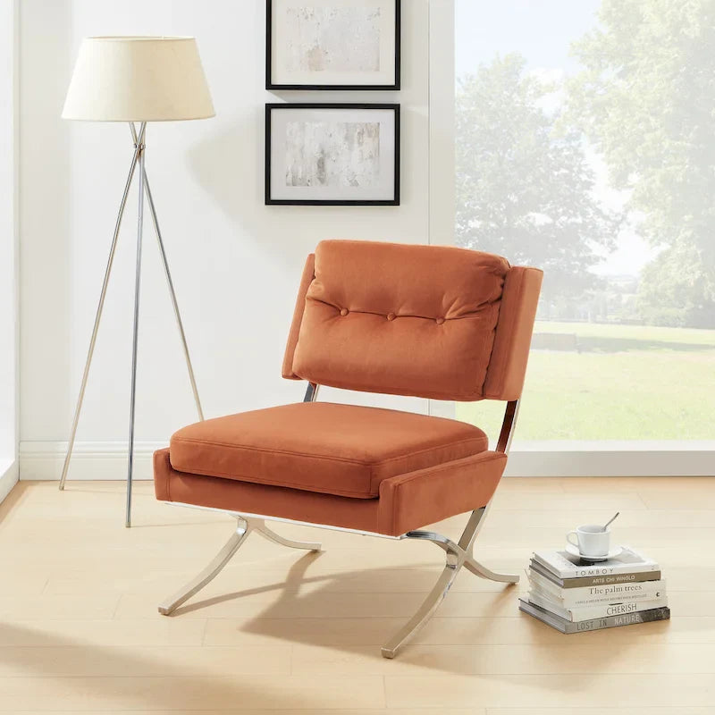 Velvet Armless Accent Chair with Button Tufted Back