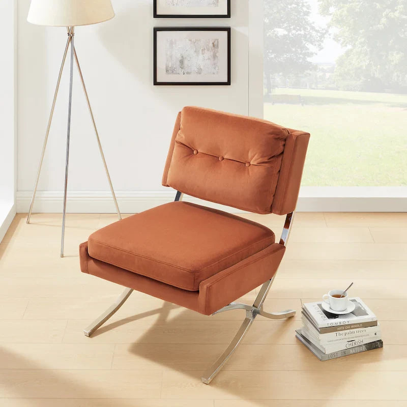 Velvet Armless Accent Chair with Button Tufted Back