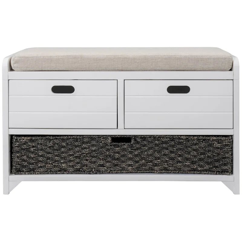 Storage Bench with Removable Basket and 2 Drawers, Removable Cushion