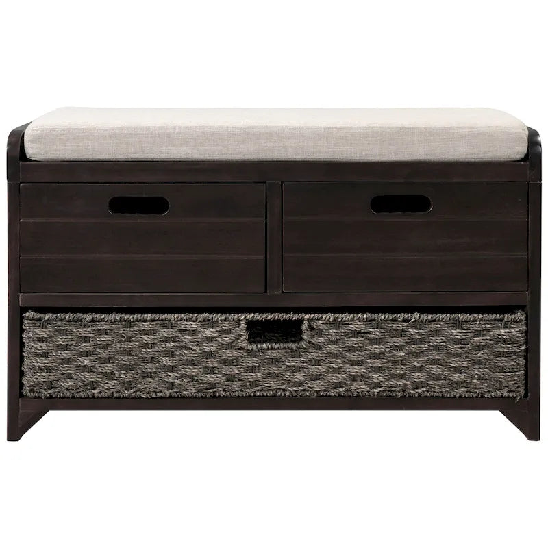 Storage Bench with Removable Basket and 2 Drawers, Removable Cushion