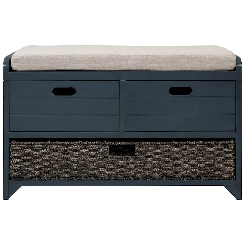 Storage Bench with Removable Basket and 2 Drawers, Removable Cushion